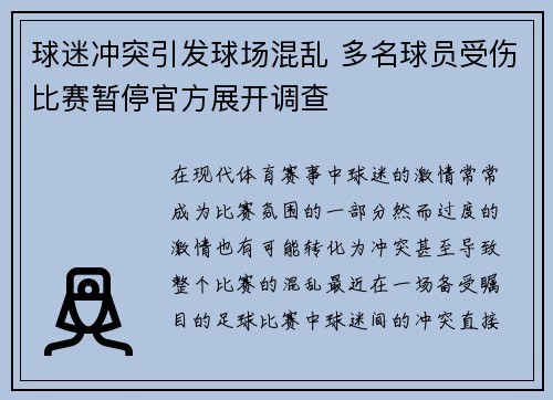 球迷冲突引发球场混乱 多名球员受伤比赛暂停官方展开调查