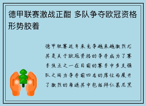 德甲联赛激战正酣 多队争夺欧冠资格形势胶着